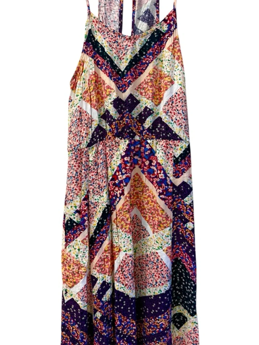 Colorful Sundress Side Slits Floral Slip Maxi Dress- Feminine, Hippie Boho S/M - Picture 10 of 11